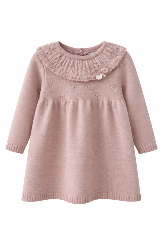 Vestido tejido en hilo bebé palo de rosa