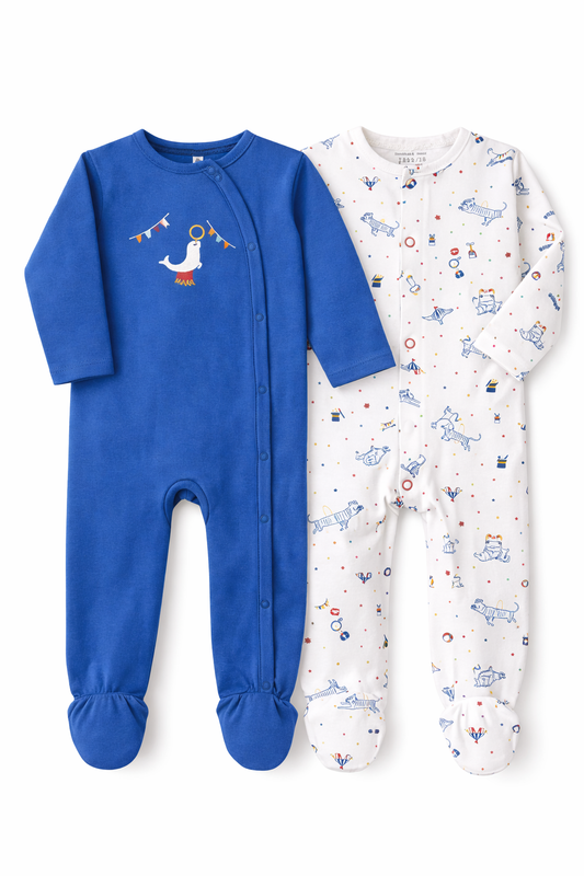 Pack x2 pijamas de algodón para bebé azul